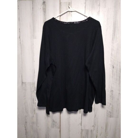 Quacker Factory Women's 2X Black Long Sleeve Tee NWT Rhinestone - Picture 5 of 6